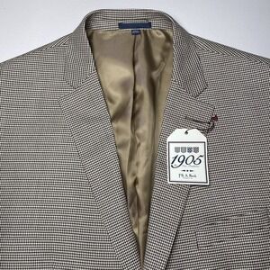 NEW Jos A Bank 1905 Sport Coat 46L 2B2V Wool Blend Brown Houndstooth